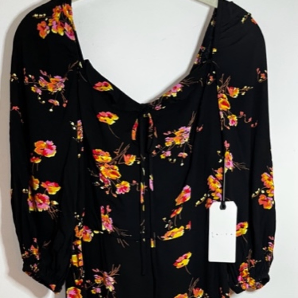 NWT Leith Nordstrom Women's Black Floral Dress Size Small